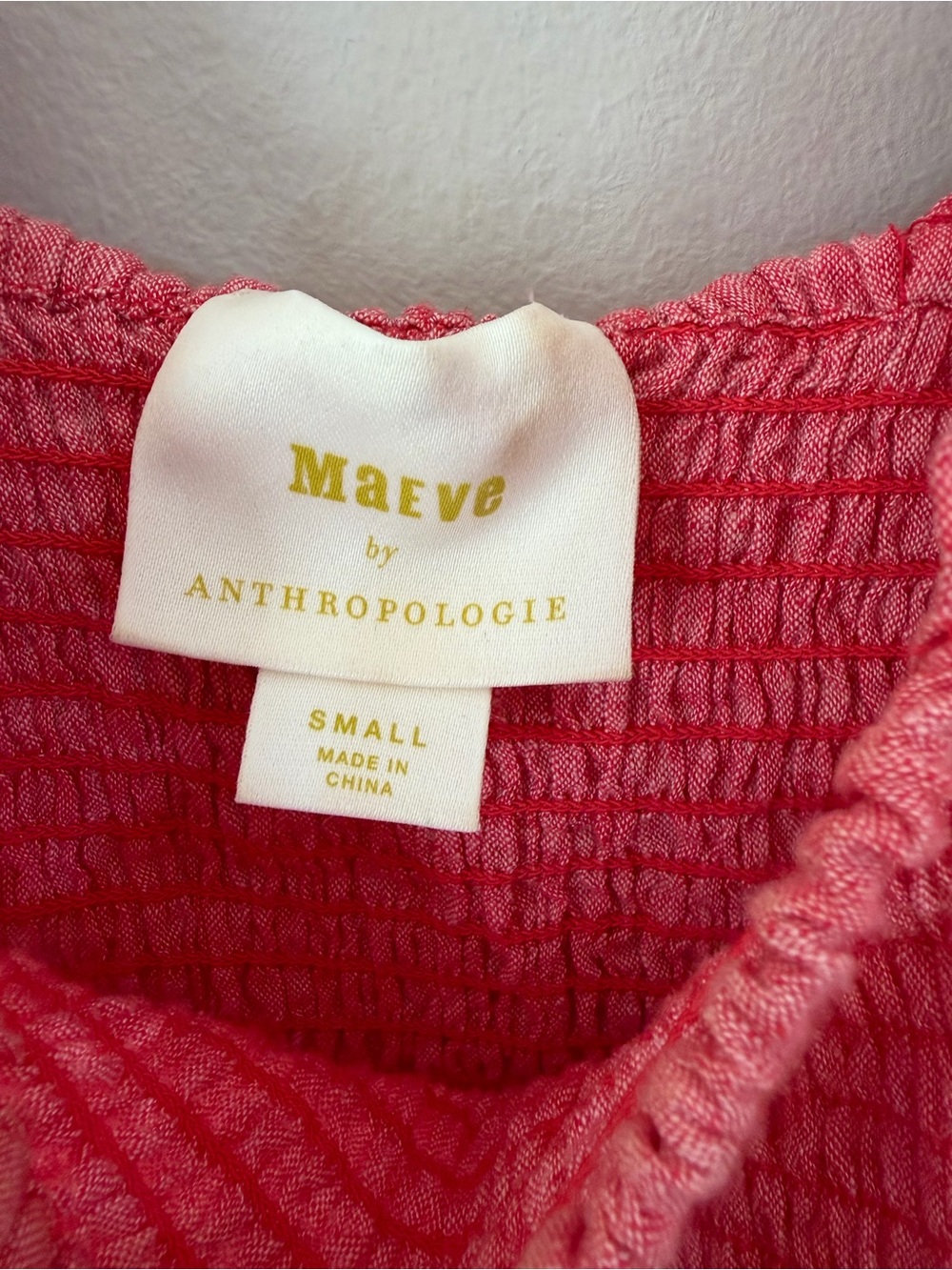 Maeve Schuyler Smocked Peplum Blouse Coral Small - Picture 5 of 6